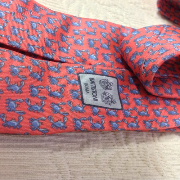 BATTISTONI ROMA Crab with Claws Nectk Tie Salmon Pink & Blue BAT 0833 - Picture 9 of 9